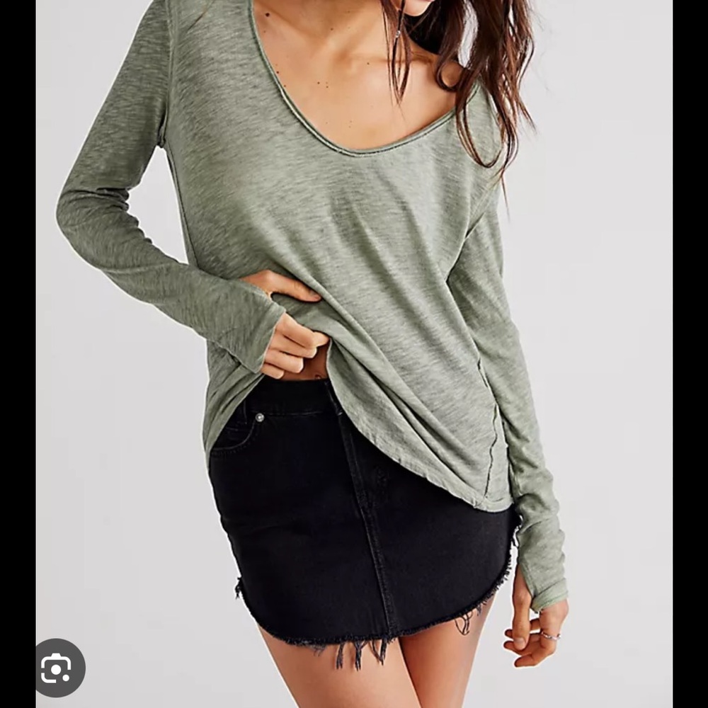 Free People We The Free It's A Secret Boho Casual Tee in Smoke Dark Grey